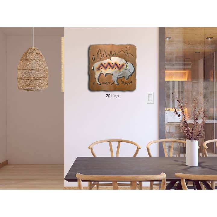 Crooks Designs - Wholesale Wall Accent - Bison Metal Art, Buffalo Cutout, Sunset Swirl Finish