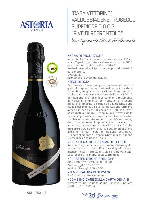 Metina SAS - Venta al por mayor Champán/vino espumoso - Casa Vittorino Mill.to Prosecco Valdobbiadene Astoria 75 cl3