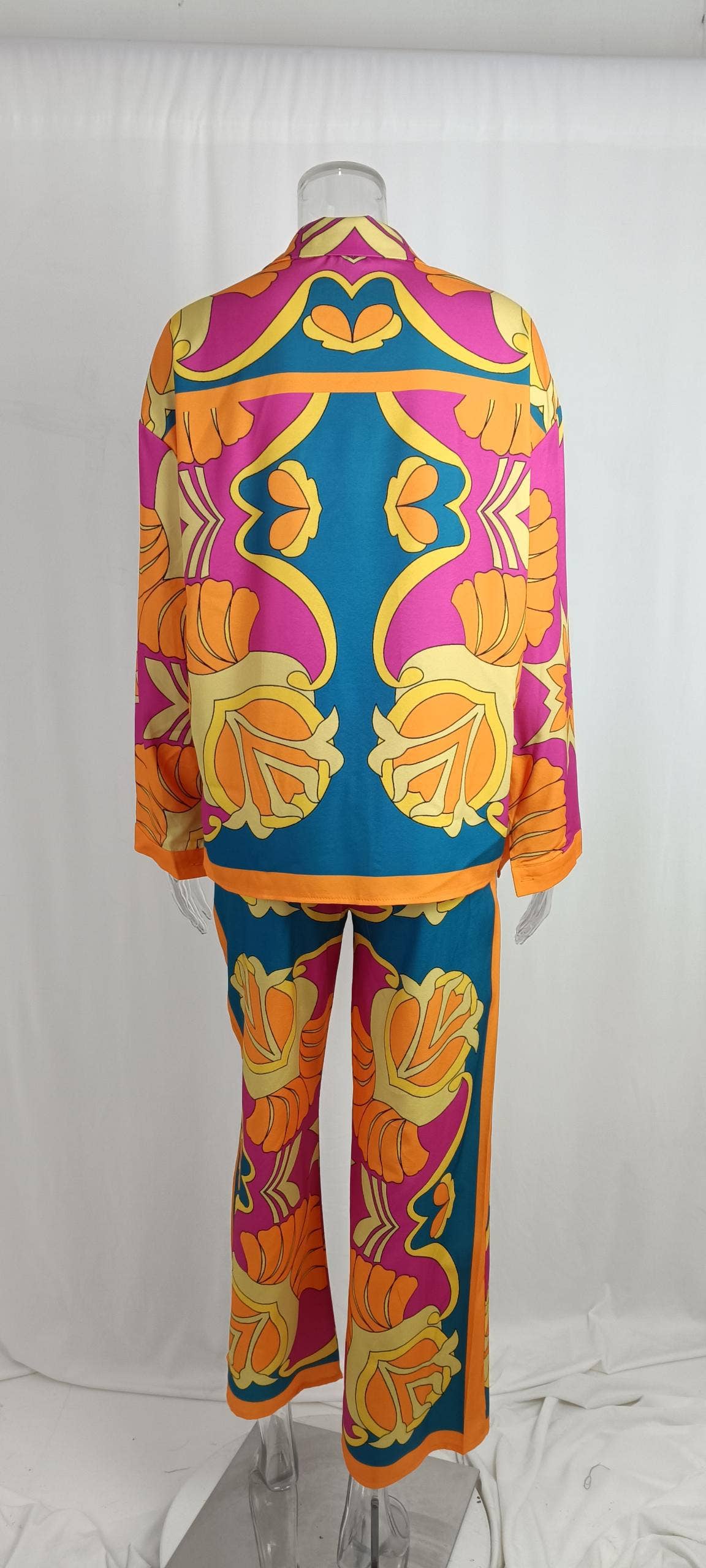 Rosa Clothing - Wholesale Lounge Set - Women's - Printed Long-Sleeved Shirt Straight-Leg Pants Lounge Set5