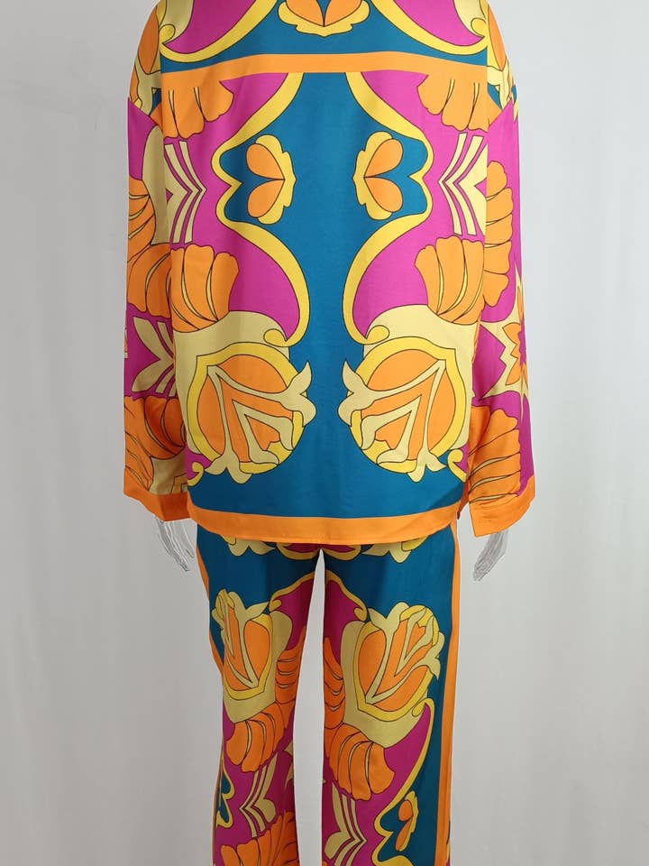 Rosa Clothing - Wholesale Lounge Set - Women's - Printed Long-Sleeved Shirt Straight-Leg Pants Lounge Set5