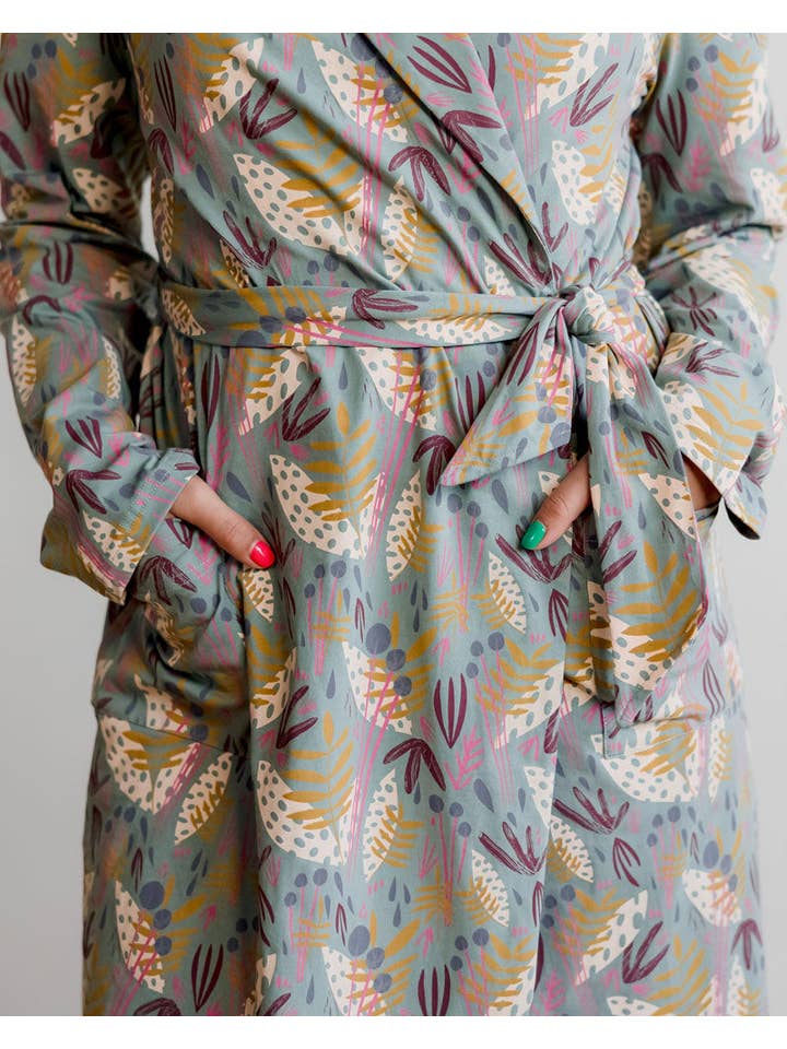 Organic Cotton Women’s Lounge Robe in Whimsy for wholesale on Faire