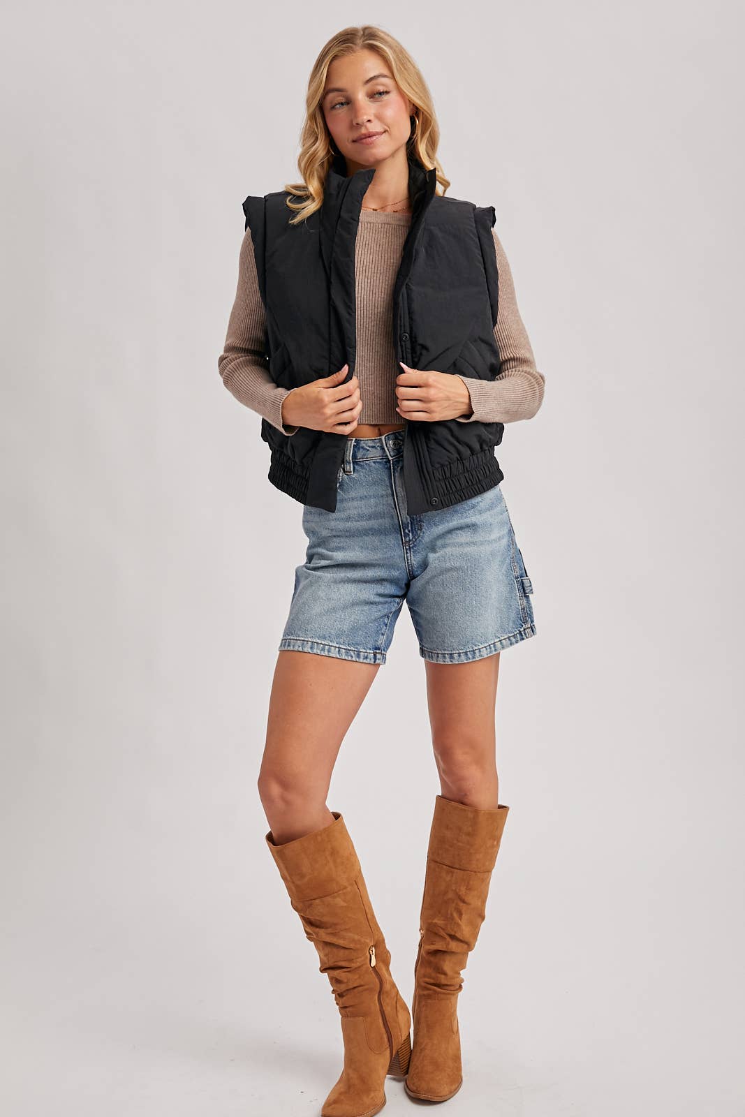 Bluivy - Wholesale Outerwear Vest - Women's - BOMBER STYLE PUFFER VEST WITH POCKETS29