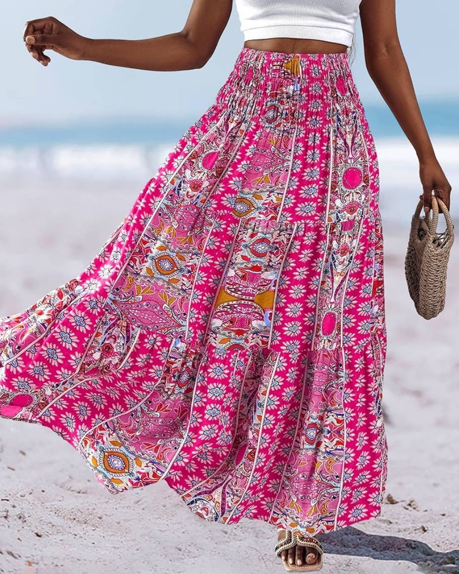 Rosa Clothing - Wholesale Skirt - Women's - Swing Style Bohemia Ethnic Floral maxi skirt15