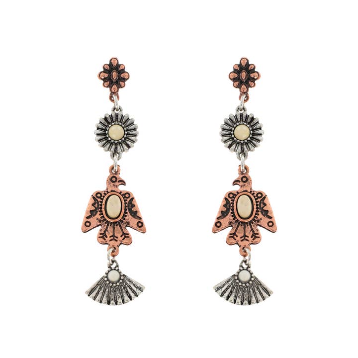 SP Sophia Collection - Wholesale Dangle Earrings - Western Semi Stone Thunderbird Long Drop Earrings3