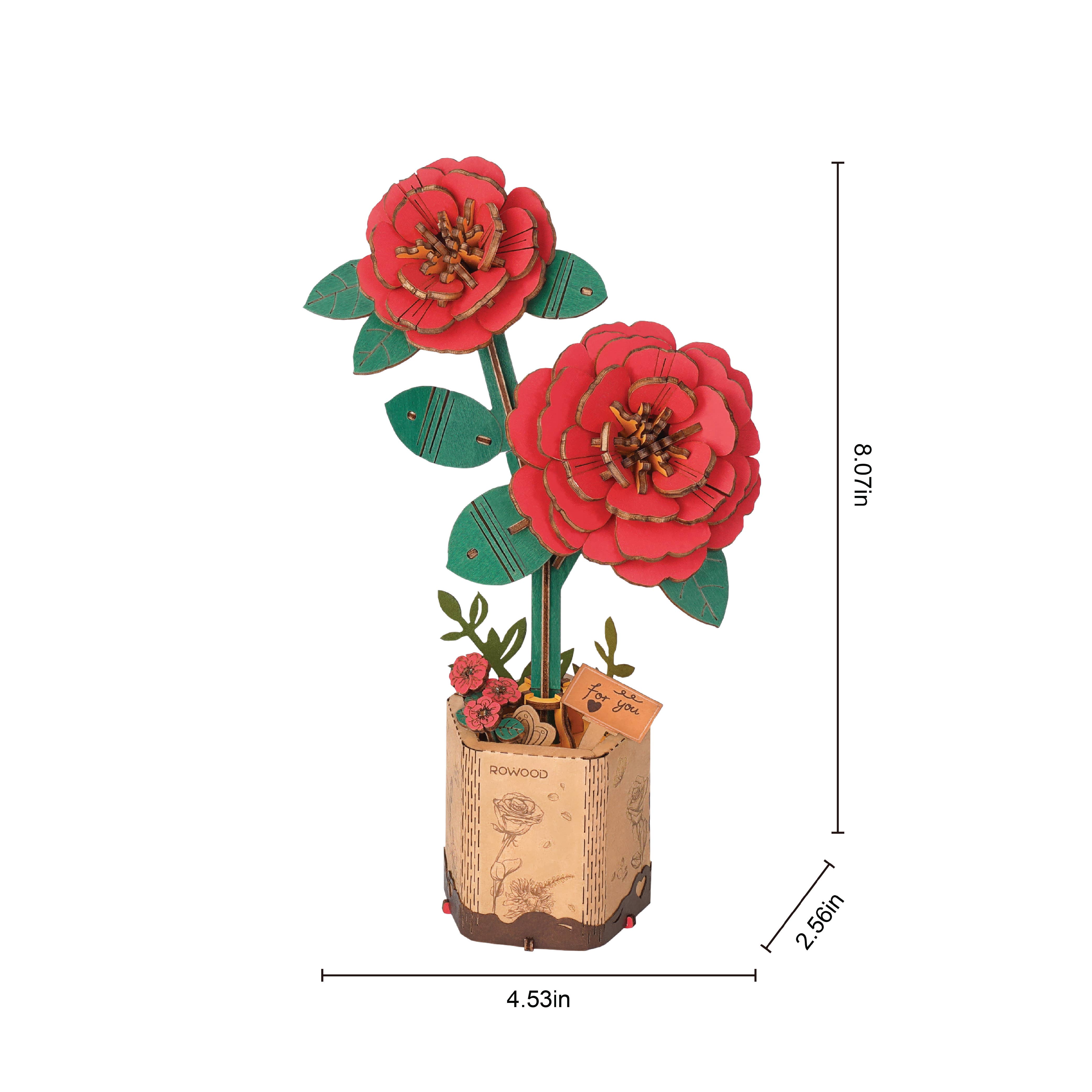 Hands Craft - Wholesale Puzzle - Kids - 3D Wooden Flower Puzzle: Red Camellia1