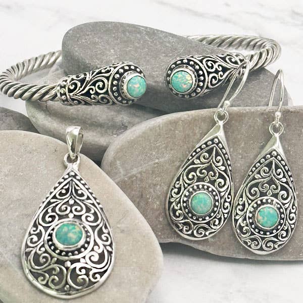 Goddess Design Studio - Wholesale Jewelry Set - Sterling Silver Green Opal Bracelet, Earrings & Pendant0