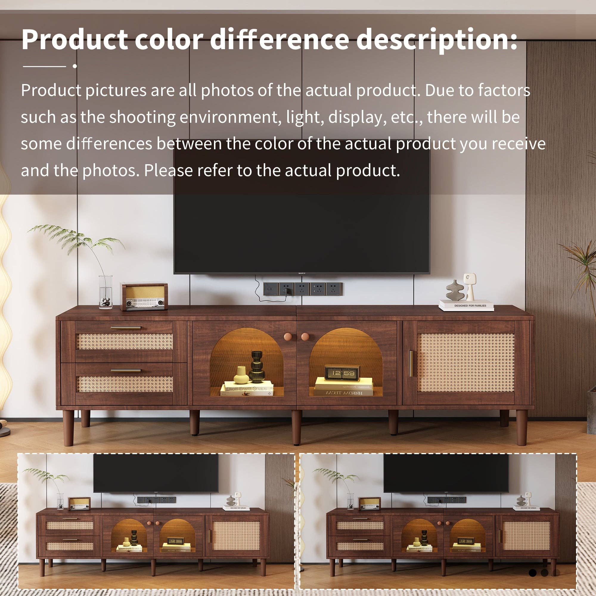 HOMYCASA DESIGN INC - Wholesale Console Table - Rattan TV Stand with LED Lights 3 Cabinets for 80" TVs6