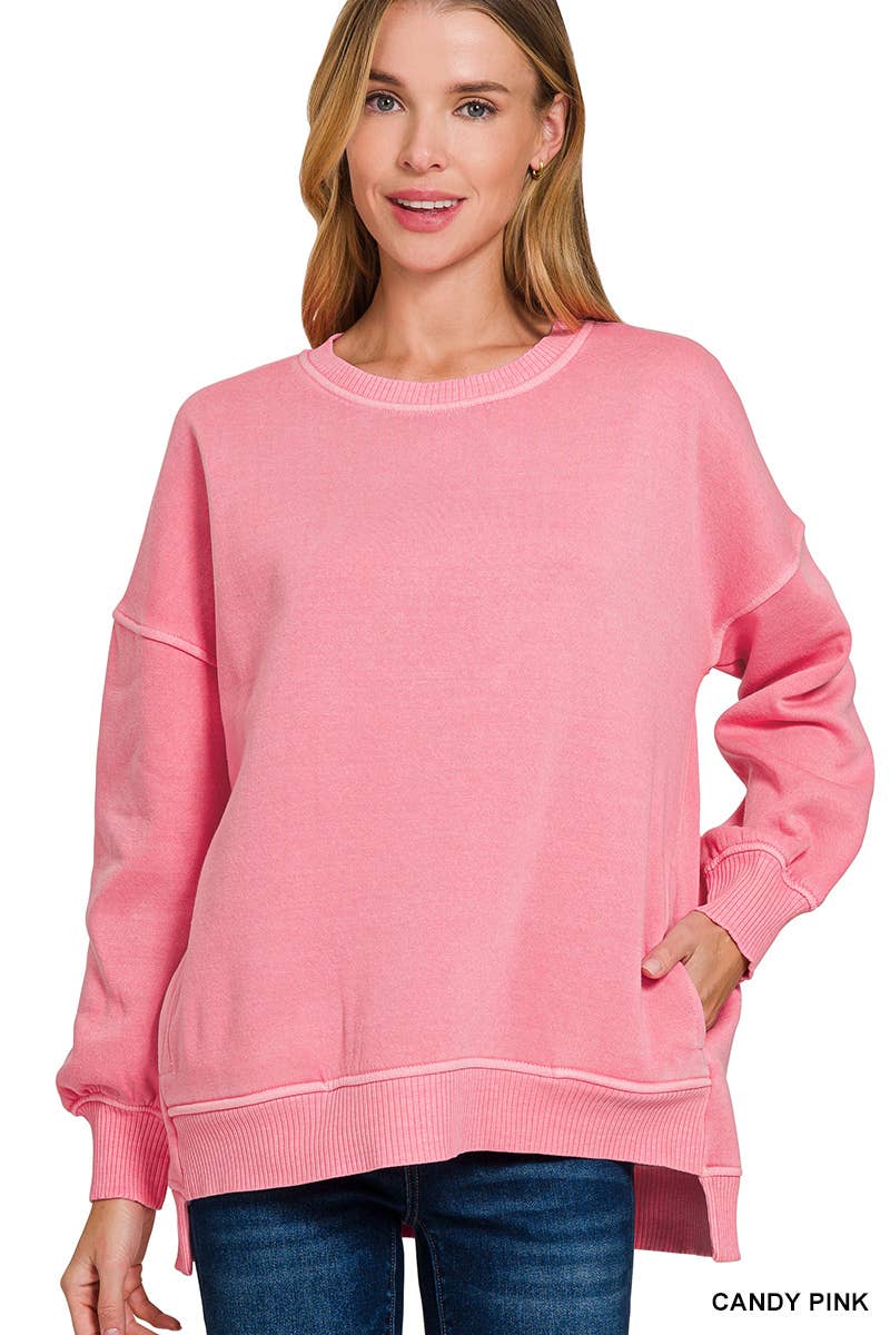 Vanilla Monkey - Wholesale Sweatshirt - Women's - Pigment Dye Fleece Hi-low Hem Pullover With Pocket1