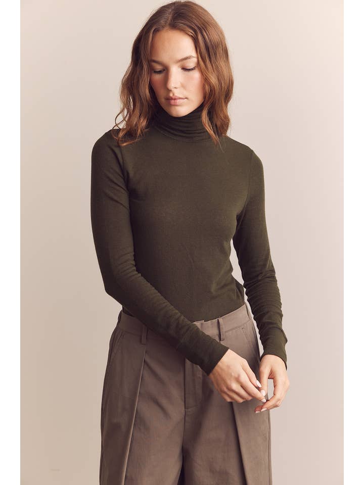 D Olive Wool blend lightweight turtleneck for wholesale on Faire1