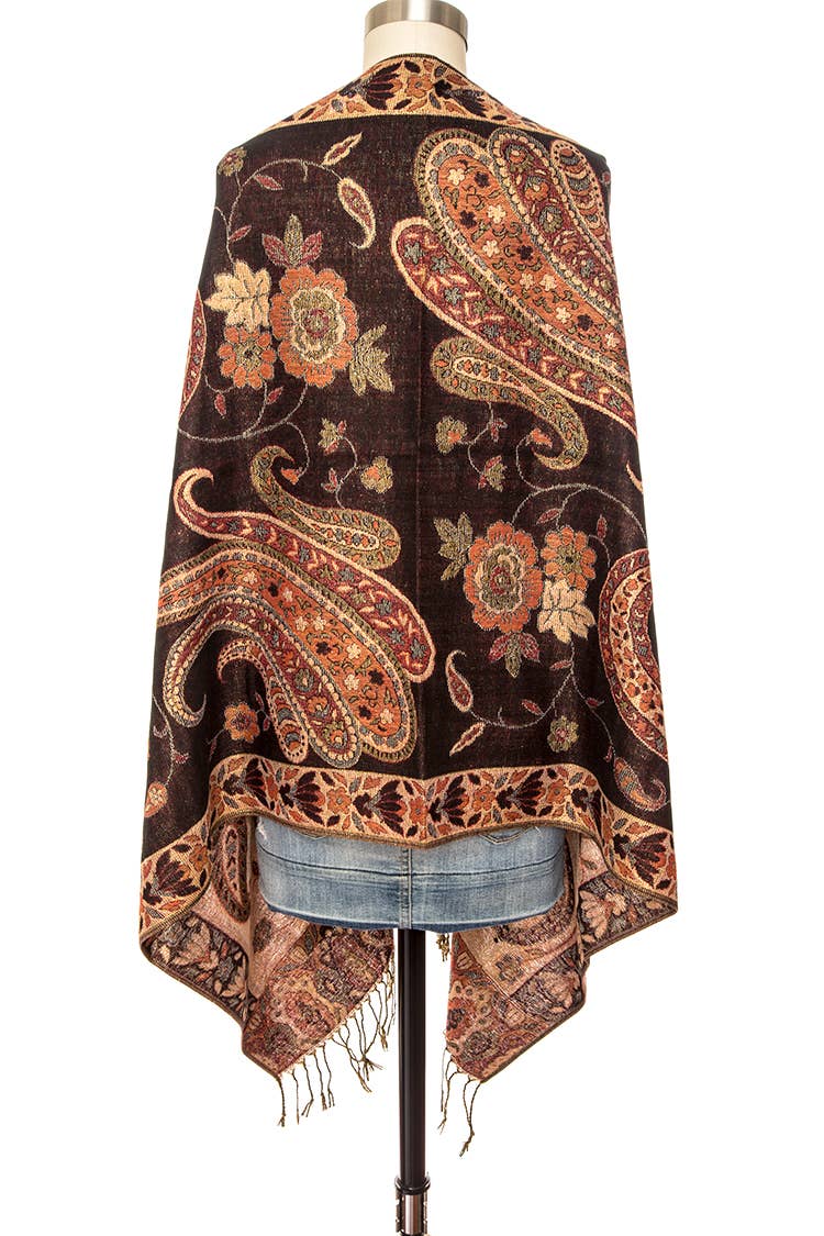 Artini Accessories - Wholesale Wrap - Women's - Sparkly Thread Paisley Intarsia Pashmina Set1