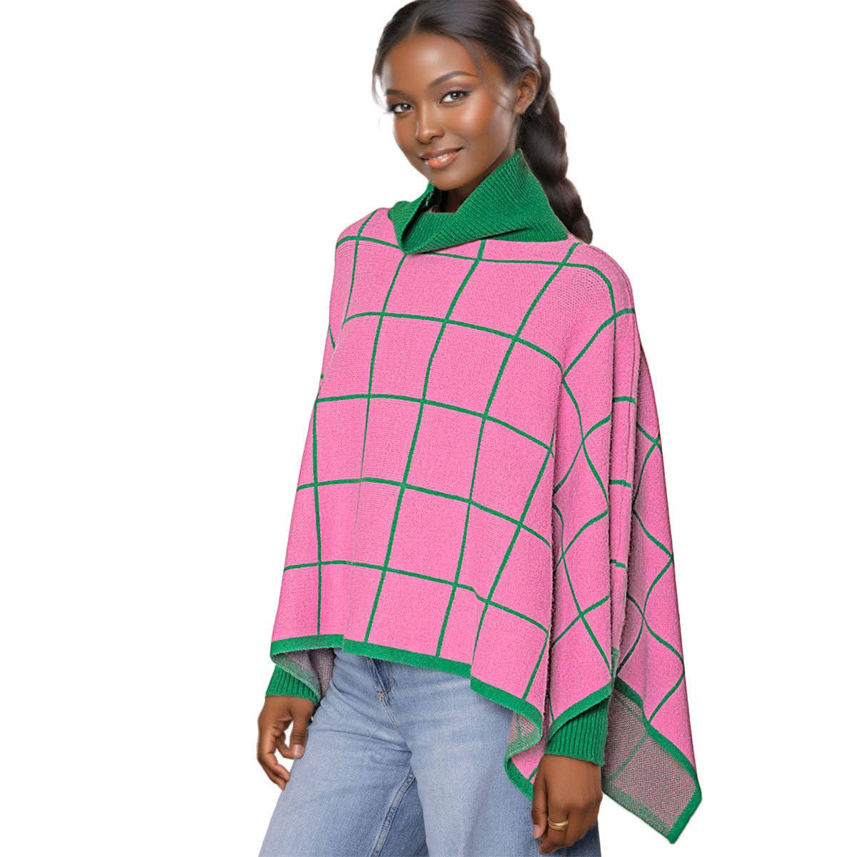 Rose et Vert Poncho en tricot à carreaux rose et vert de la sororité AKA en vente sur Faire2