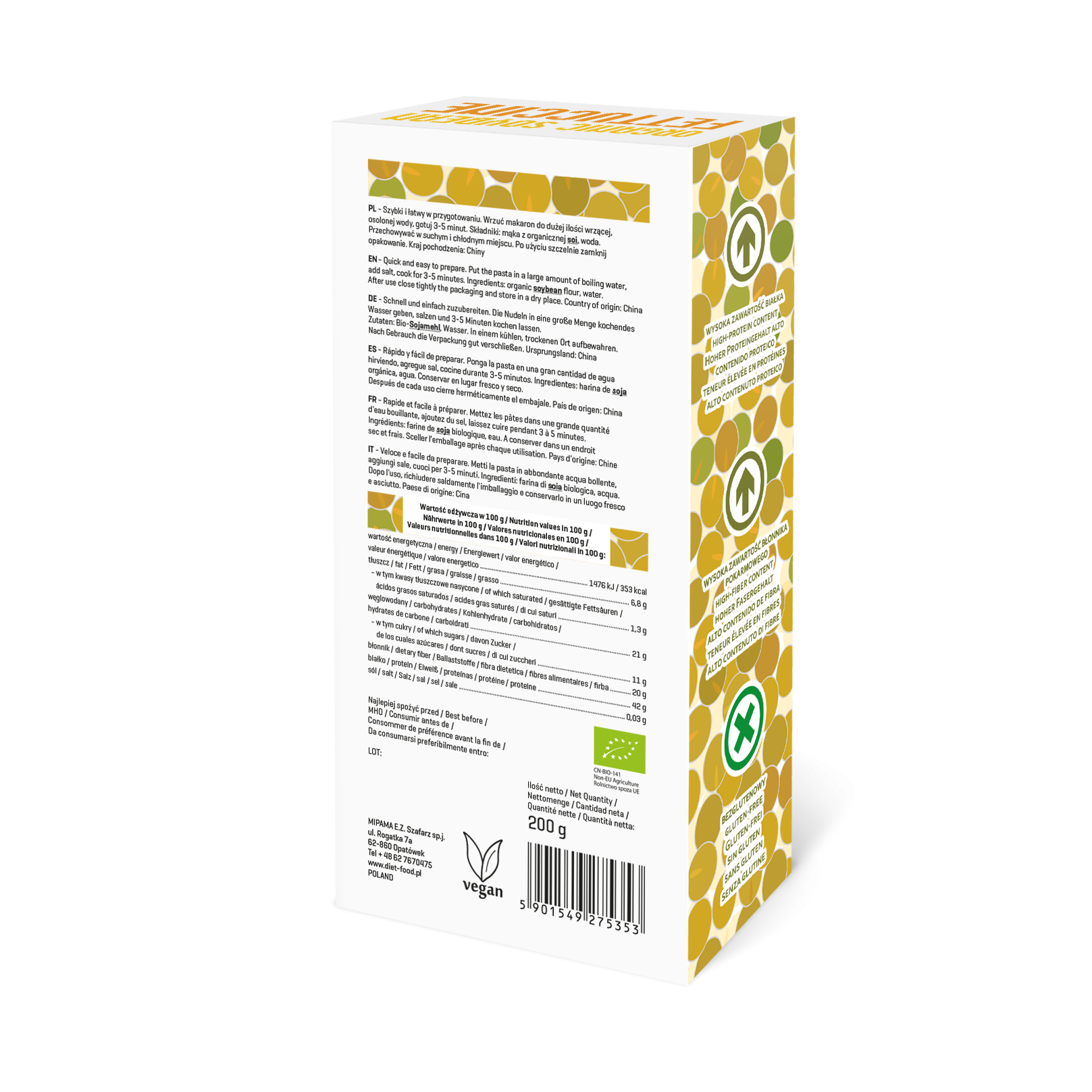 Diet Food – Großhandel Pasta – Bio-Sojabohnen-Pasta, 200 g1