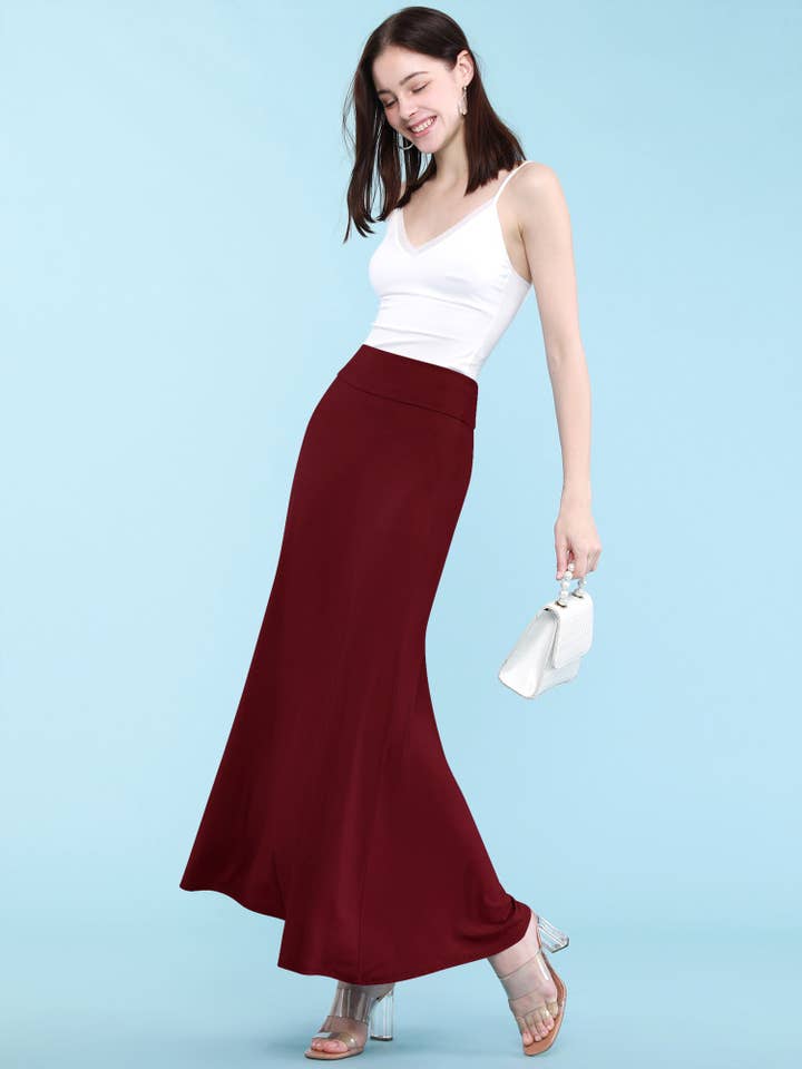 WB670 Women's Basic Foldable High Waist Floor Length Maxi Skirt S-3XL Plus Size for wholesale by MBJ FASHION