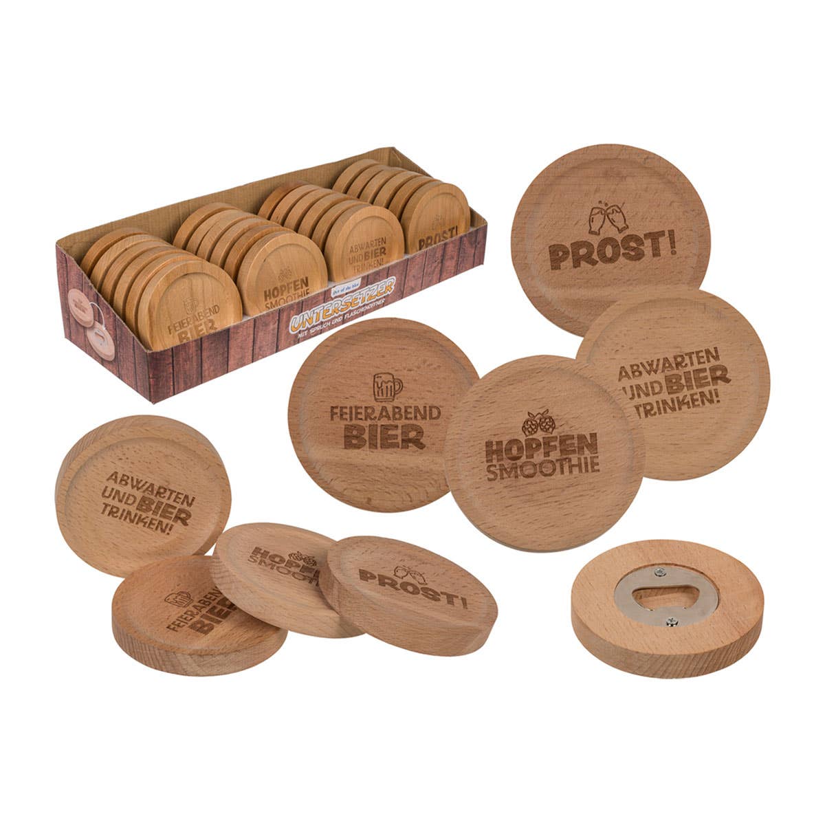 Accentra - Vendita all'ingrosso Sottobicchiere - Sottobicchieri in legno con scritte e apribottiglie1