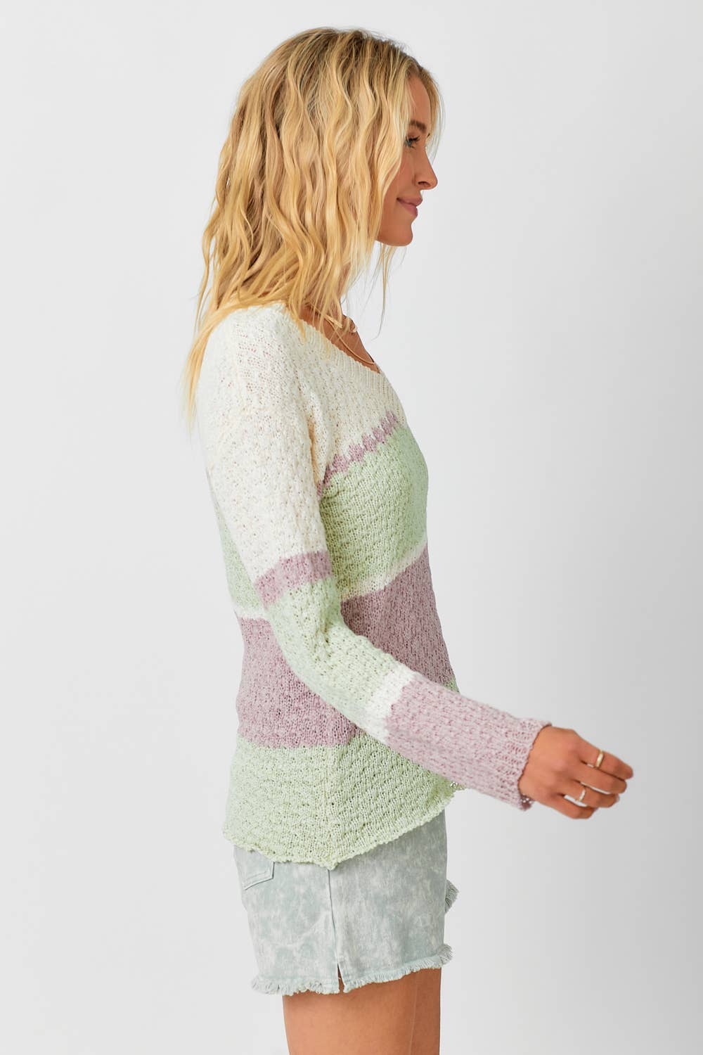 Marfil/Rosa 57462 Jersey con cuello en V de rayas múltiples de venta al por mayor en Faire5