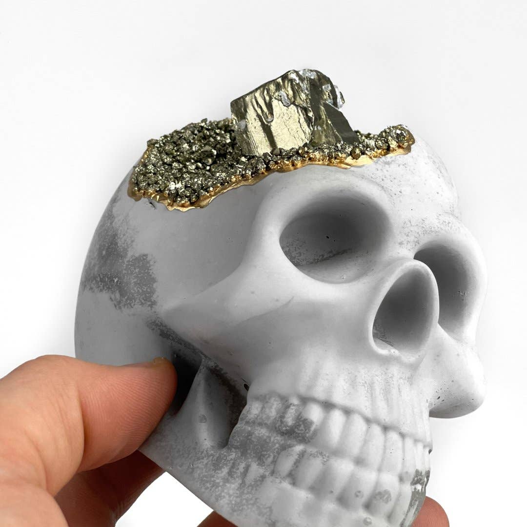 Planters Made in the USA - Wholesale Decorative Figurine - Natural Pyrite Skull Head, ,big Crystal Skull Concrete2