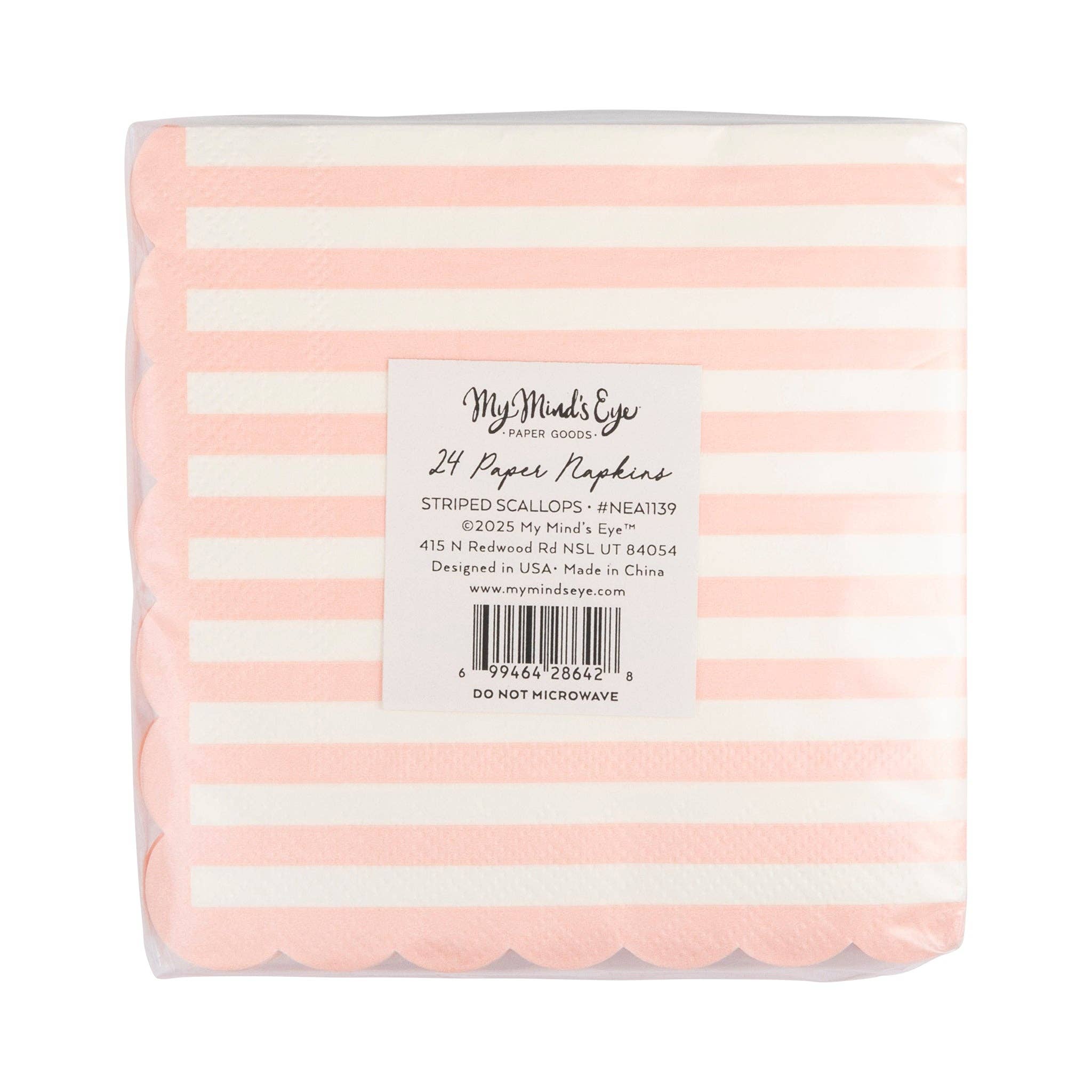 My Mind’s Eye - Wholesale Disposable Napkin - NEA1139 - Pink Striped Scalloped Cocktail Napkins2