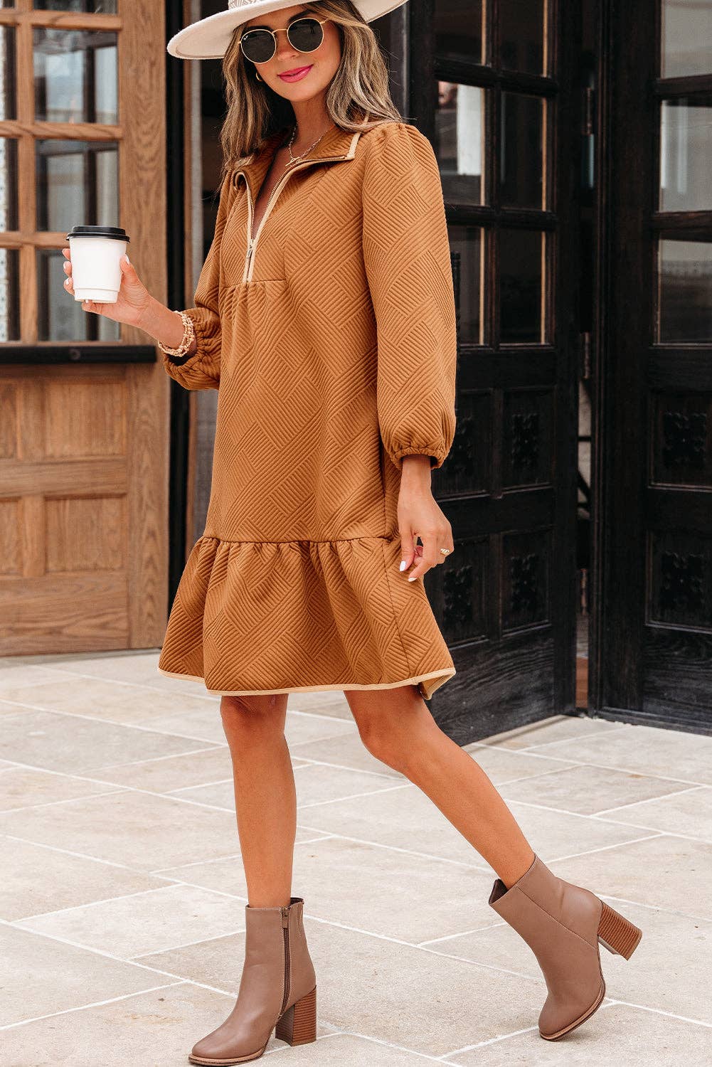 Naomi's Happy Place Shop - Wholesale Dress - Women's - Danielle Zip Collar Textured Mini Dress3