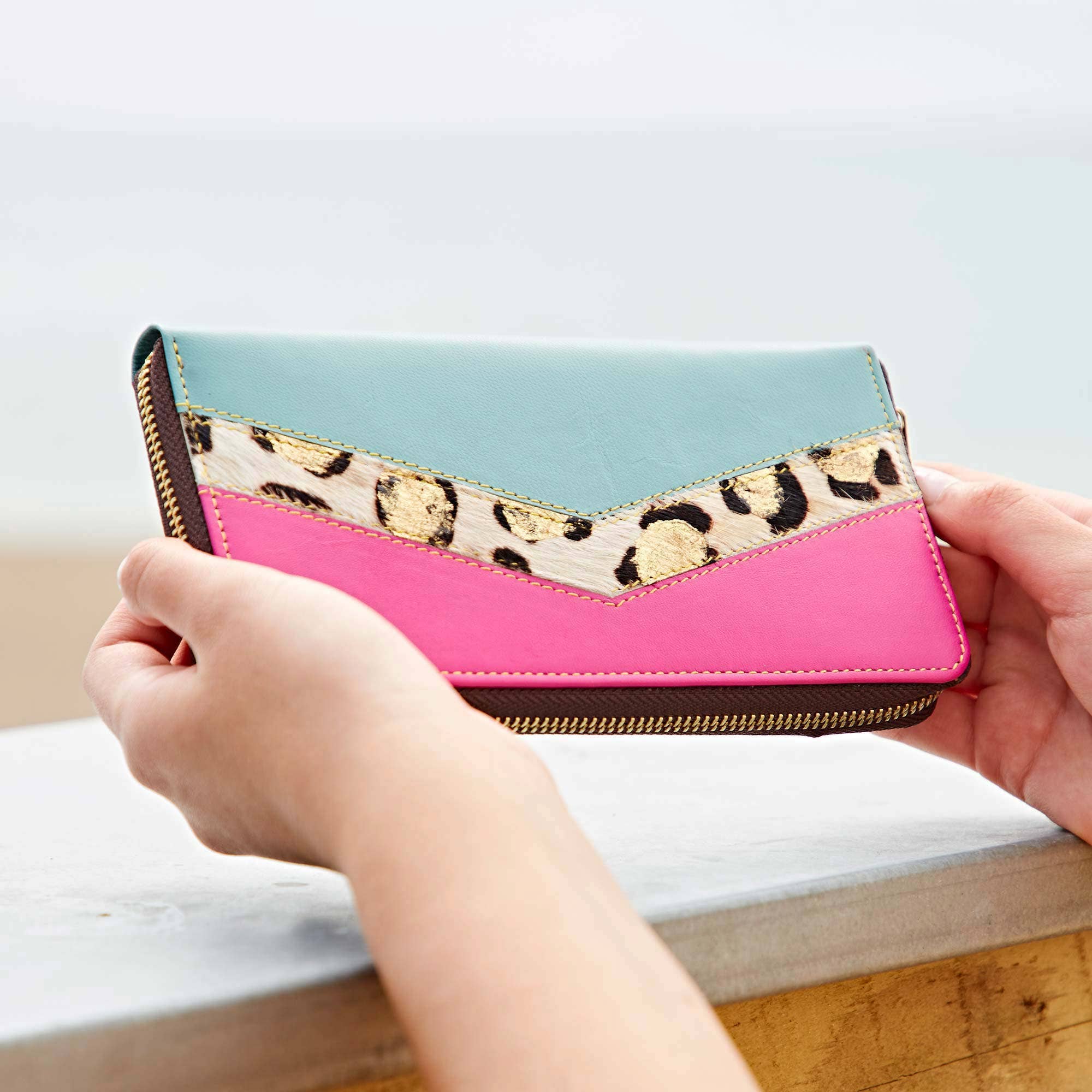 The Paper High Gift Company Limited – wholesale Wallet – Women's – Recycled Multicoloured Leather Clutch Purse - Handmade3
