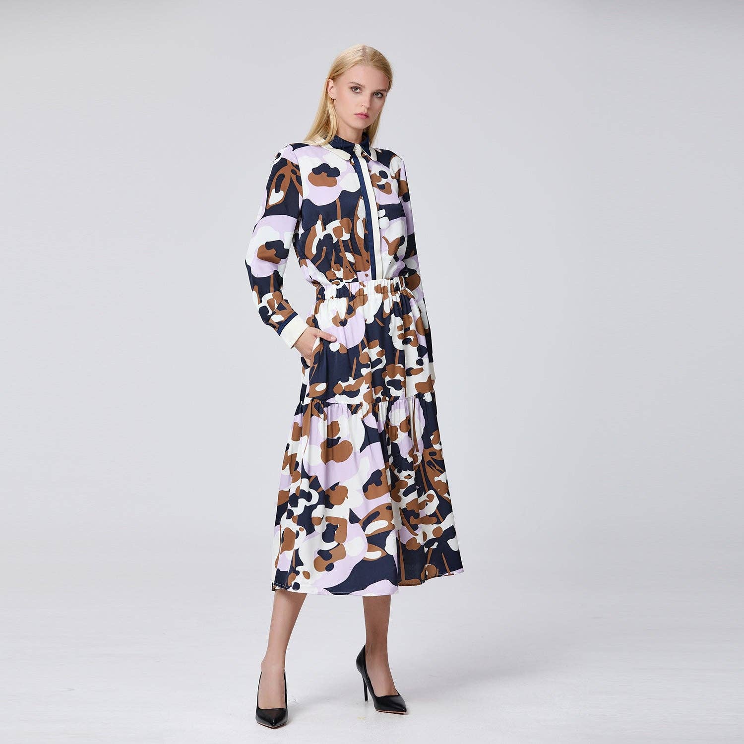 Multicolore Chemise à manches longues à imprimé graphique abstrait en vente sur Faire2