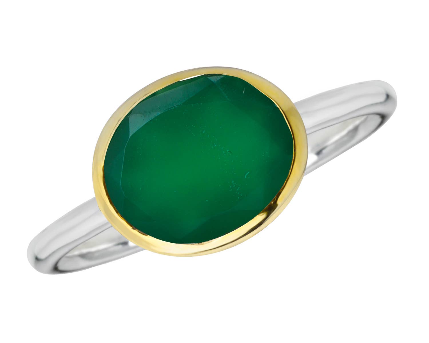 Tiramisu - Wholesale Single stone/solitaire ring - 14k Gold Over 925 Sterling Silver Green Onyx Ring
