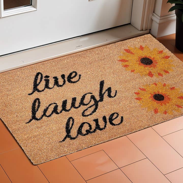 Tapete de Porta Exterior de Fibra de Coco Floral Amarelo Natural e Preto 17X29" por atacado de HomeRoots