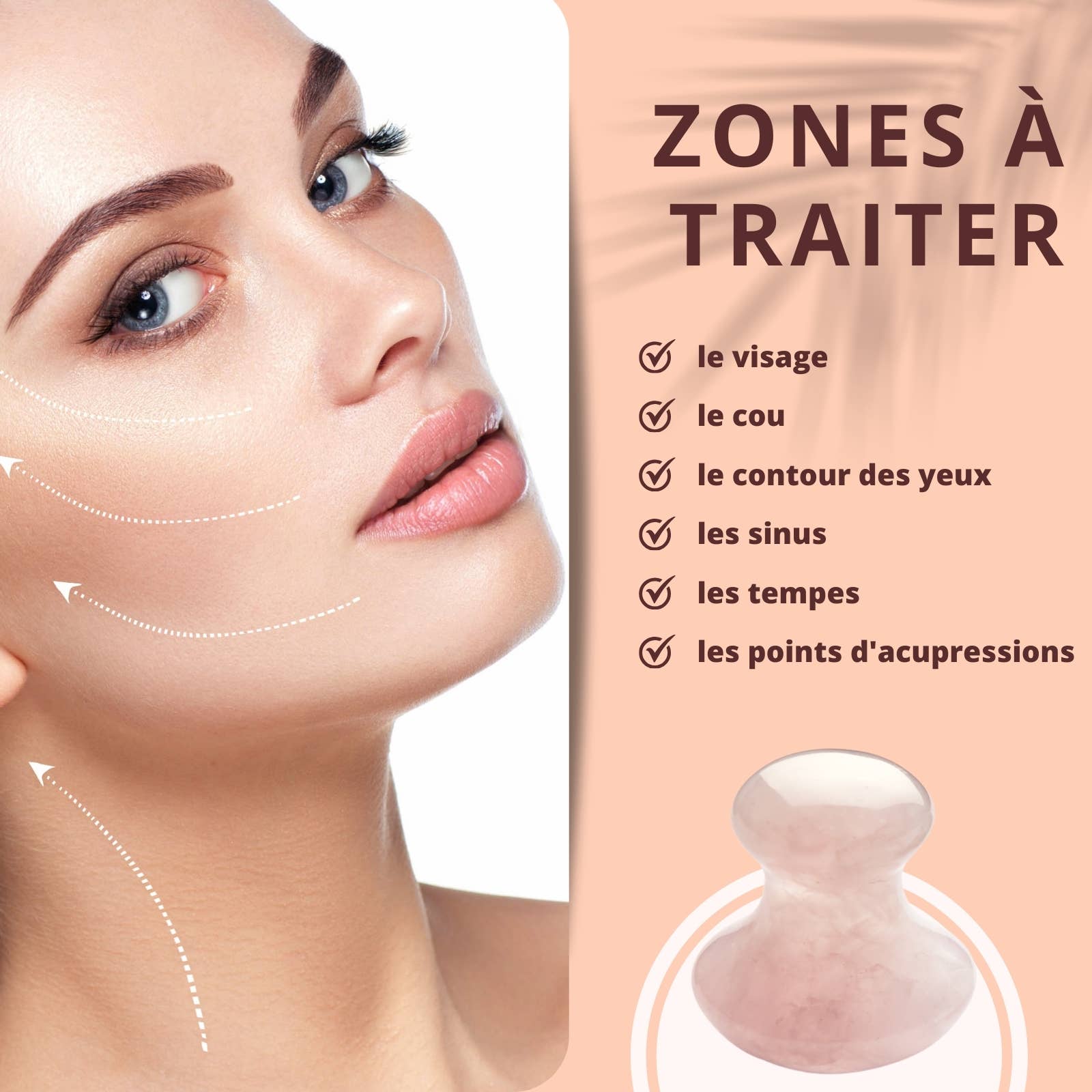 Zen'Arôme - Vendita all'ingrosso Strumenti per gua sha - Massaggiatore naturale viso in quarzo rosa a forma di fungo Gua Sha7