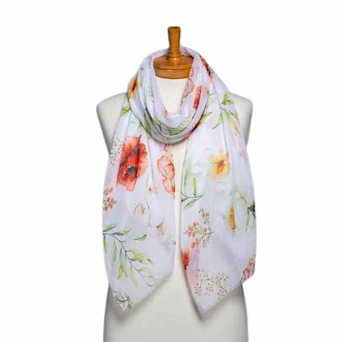 THSS2566: Branco: Cachecol Aguarela Flores por atacado de Taylor Hill Scarves & Co