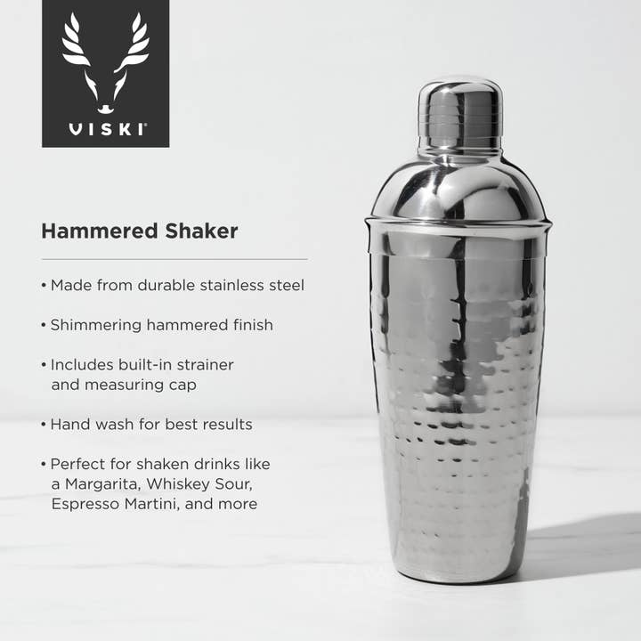 Viski - Wholesale Cocktail Shaker - Irvingâ„¢ Hammered Stainless Steel Cocktail Shaker