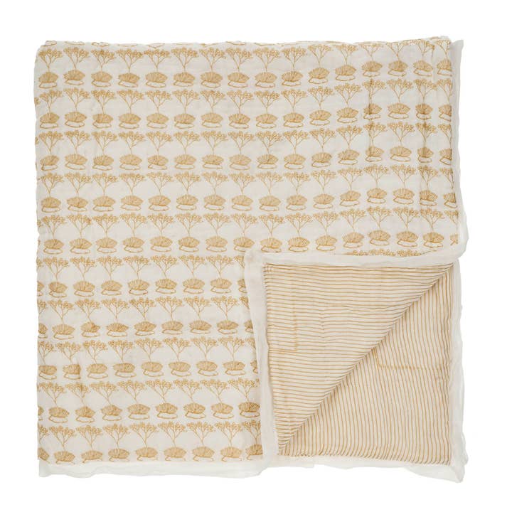 Block Print Botanical Muslin Baby Quilt Sand for wholesale by Indaba Trading