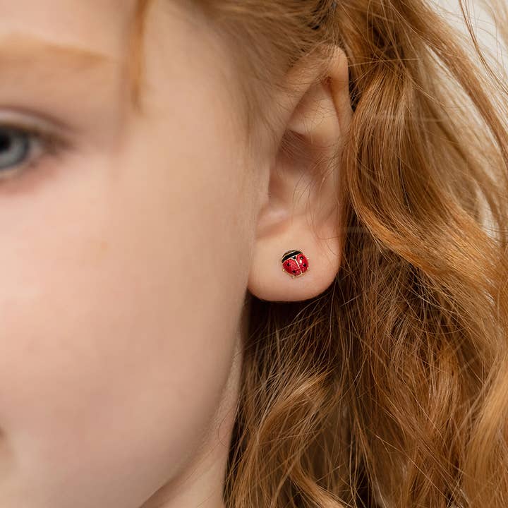 In Season Jewelry – wholesale Örhängen - Barn – 14k guld färgglada nyckelpiga baby/småbarn/barn örhängen2