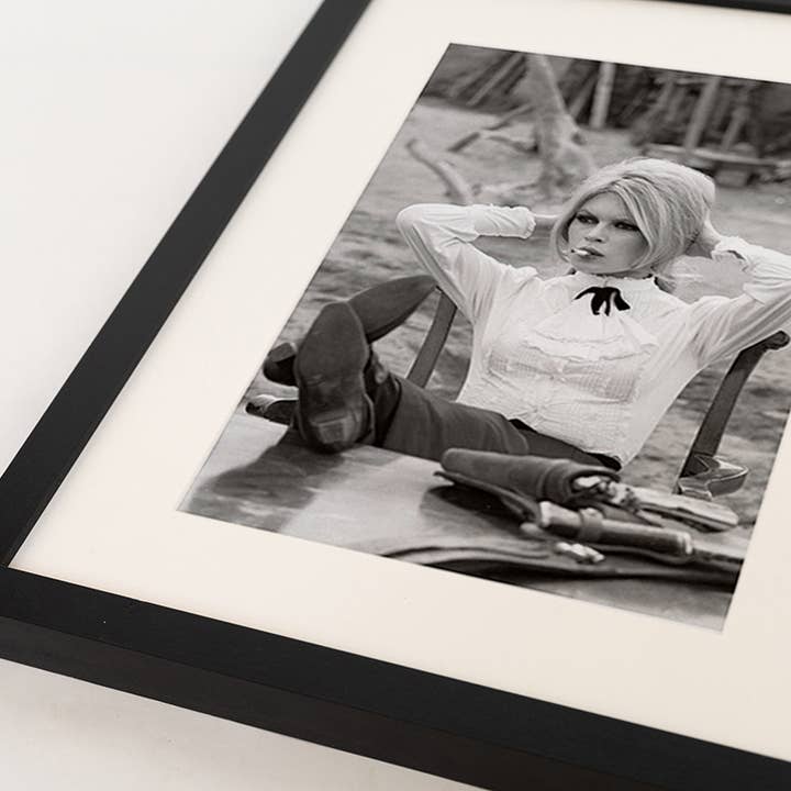 Black Brigitte Bardot on Set. Wall art print with frame. for wholesale on Faire2