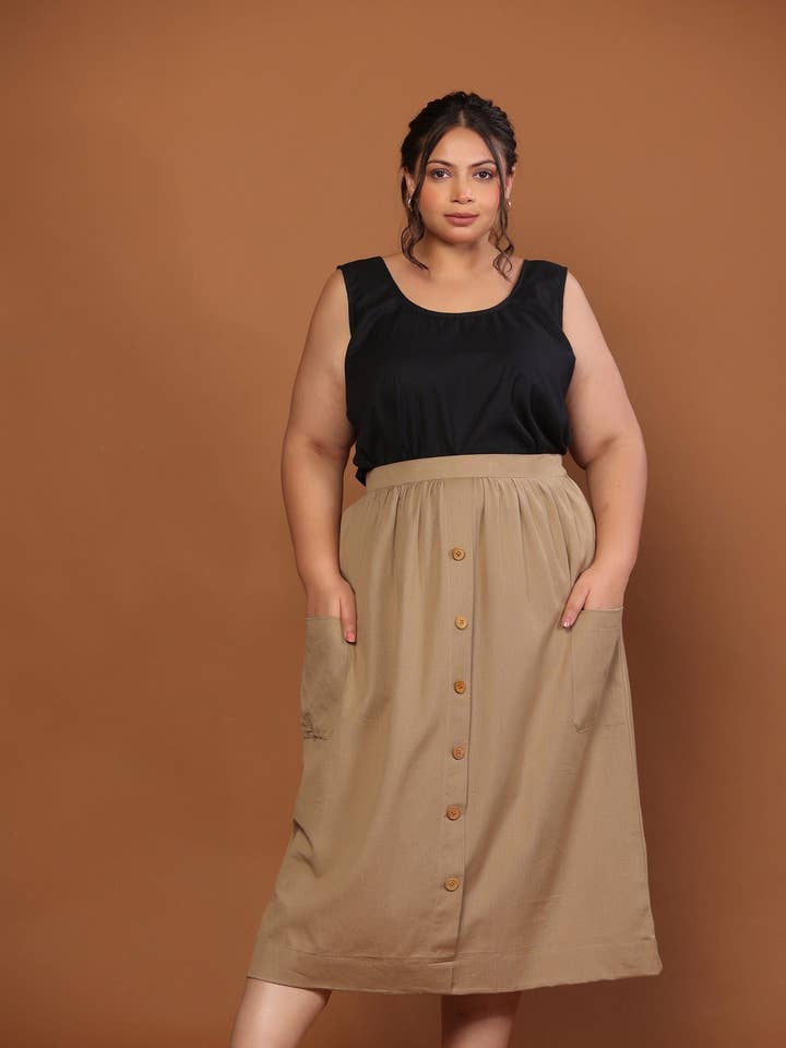 Saia Algodão Linho em Camelo por atacado de Pana Mina