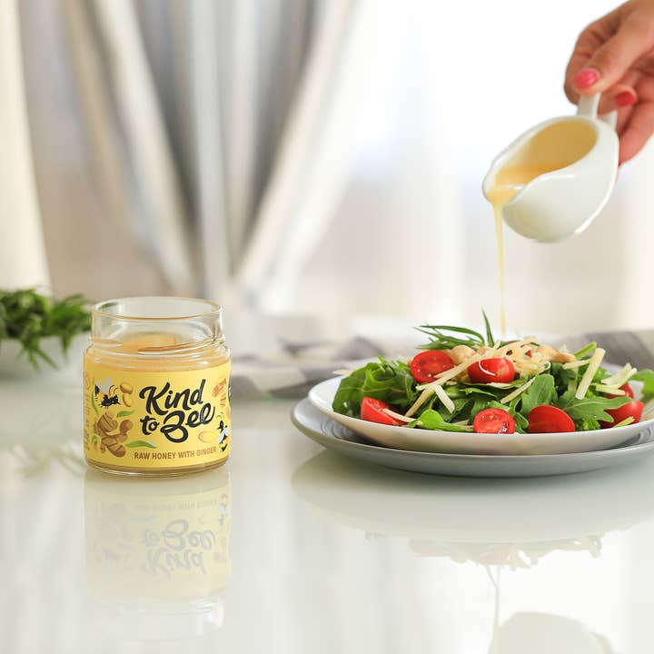 Kind to Bee - Wholesale Honey - Raw Honey with Fresh Ginger Root, Cruelty-Free, glass jar