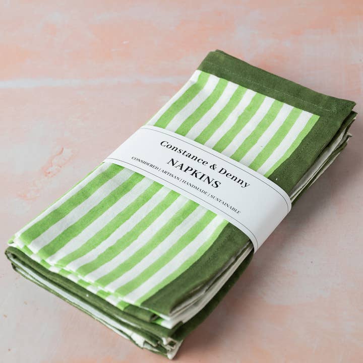 GREEN STRIPE set of 4 cotton napkins for wholesale by Constance & Denny