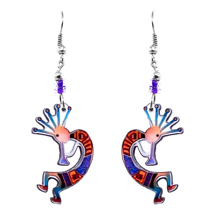 Pichincha - Wholesale Dangle Earrings - Acrylic Kokopelli Southwestern Native Deity Dangle Earrings4