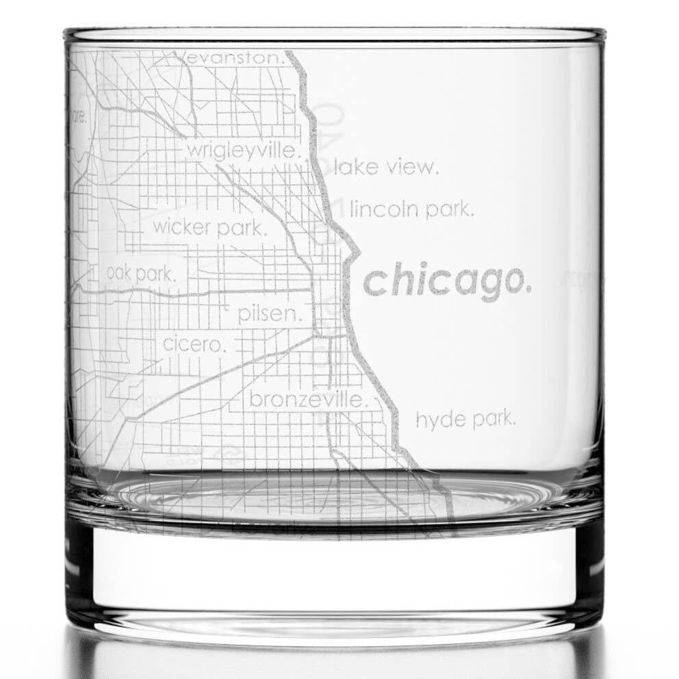 Well Told - Wholesale Drinking Glass/Cup - Chicago, IL City Map - Etched Whiskey Rocks Glass0