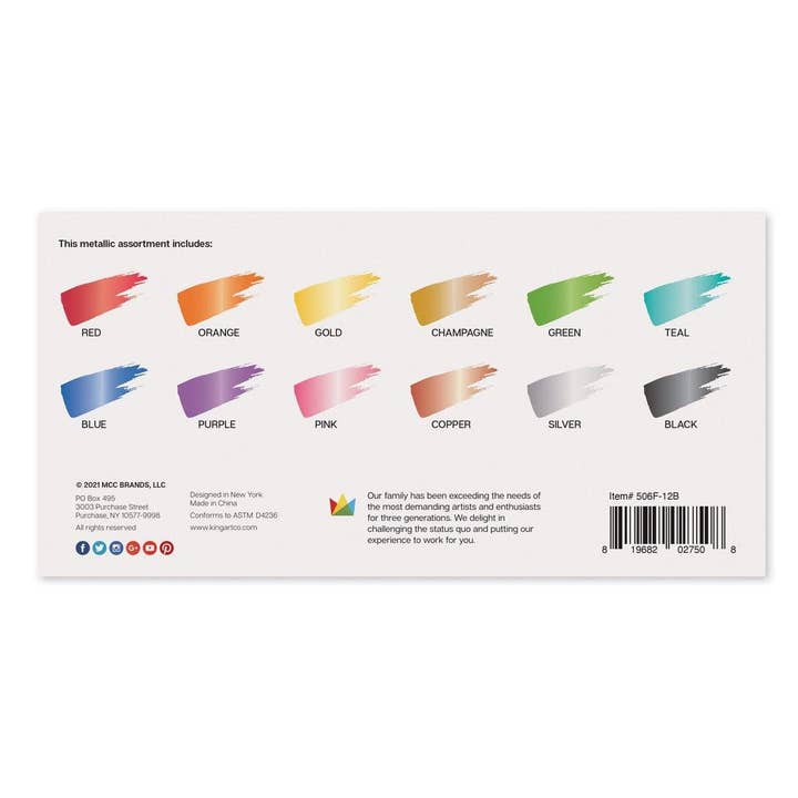 KINGART - Wholesale Acrylic Paint - Acrylic Paint - 12 Metallic Colors 60ml5