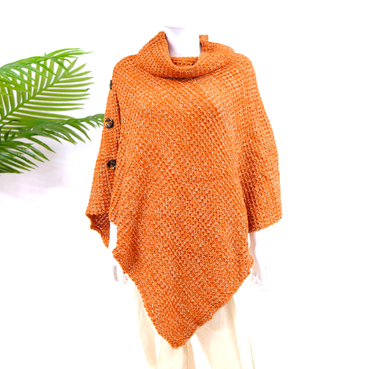 Karma Nepal Crafts - Wholesale Poncho - Women's - Hand Knit Turtle Neck Two Way Fall/Winter Poncho22