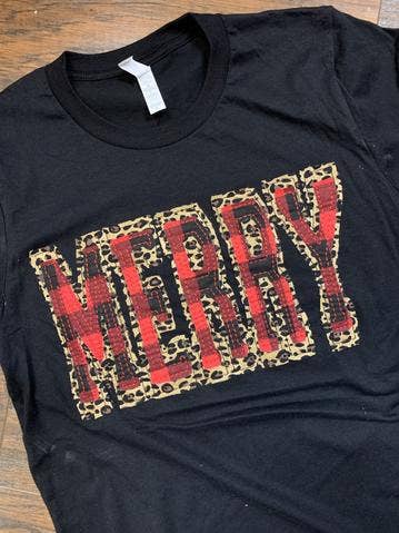 Camisa dupla Merry Stacked - Leopardo e xadrez de Natal por atacado de Sew Fancy Designs