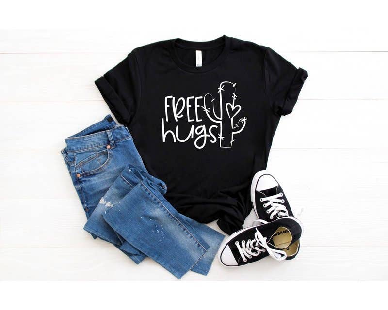 Fraser & Pine | Sweet Lavations – wholesale Screen printed t-shirt – Women′s – Free Hugs Shirt | Free Hugs Cactus Shirt | Not a Hugger | Funny Shirt | Cute Shirt | Custom Shirt |0