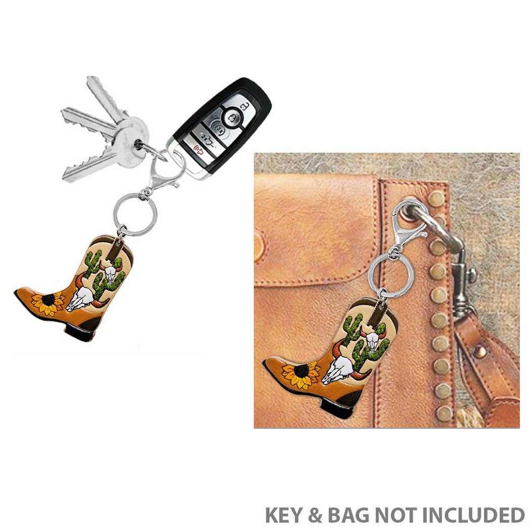 BRMT Boots with Bull Head Cactus Sunflower Printed Keychain for wholesale on Faire1
