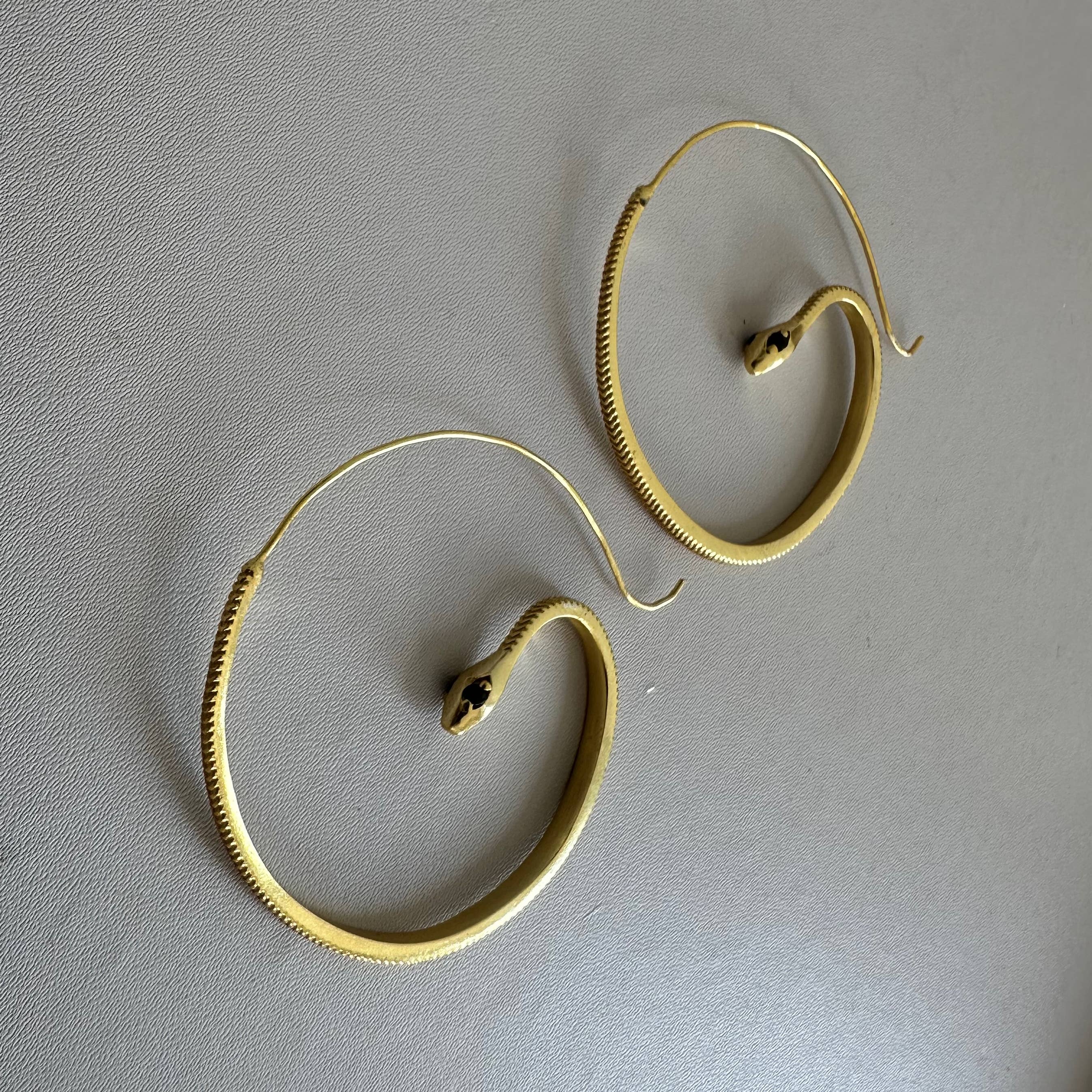 Anokhi Green | Handmade Gemstone Jewelry - Wholesale Hoop Earrings - Black Zircon Earrings | Snake Hoops | Transformation Gold1