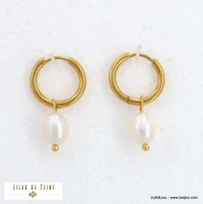 Gold 0322112 stainless steel freshwater pearl mini hoop earrings for wholesale on Faire0