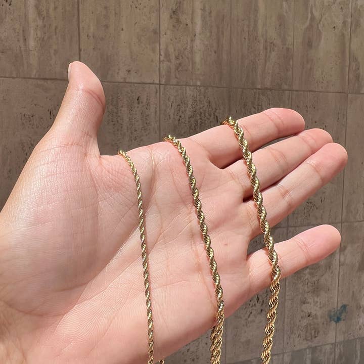 The Bead Bazaar - Wholesale Link & Chain Necklace - Wholesale Gold Filled 3mm Rope Chain, 18KT Bulk Gold Filled Rope Chain, Gold Chains, Gold Filled Chain, Finished Necklaces, Wholesale Rope Chain