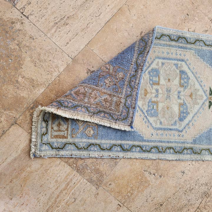 Vintage Pillows Store - Wholesale Area Rug - Turkish Blue Oushak Rug Runner 1'10'' X 7'1''
