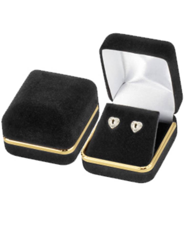 Black Velvet Earring Box - 2 1/8"L x 1 7/8"W x 1 1/2"H for wholesale by Store Supply Warehouse