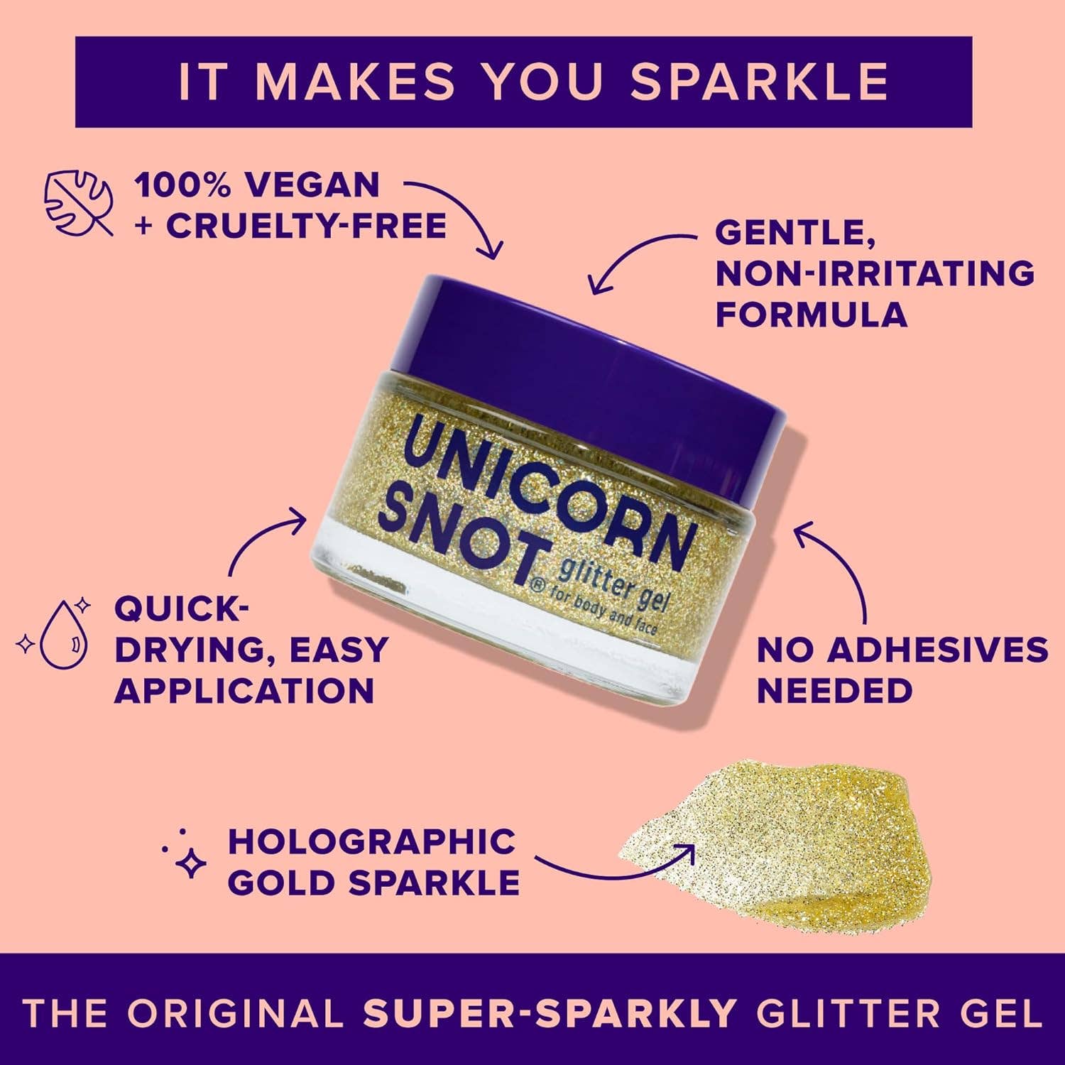 Unicorn Snot | Glitter Beauty – Glitter/shimmer por atacado – Gel de Brilho Original | Bling-Dourado | Glitter Corporal | Brilho3
