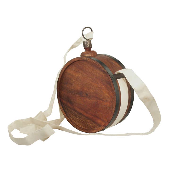 Madison Bay Co. - Historical Home Decor Reproductions - Wholesale Decorative Tabletop Object - 7" Wood Canteen with Muslin Strap (Decorative use only)