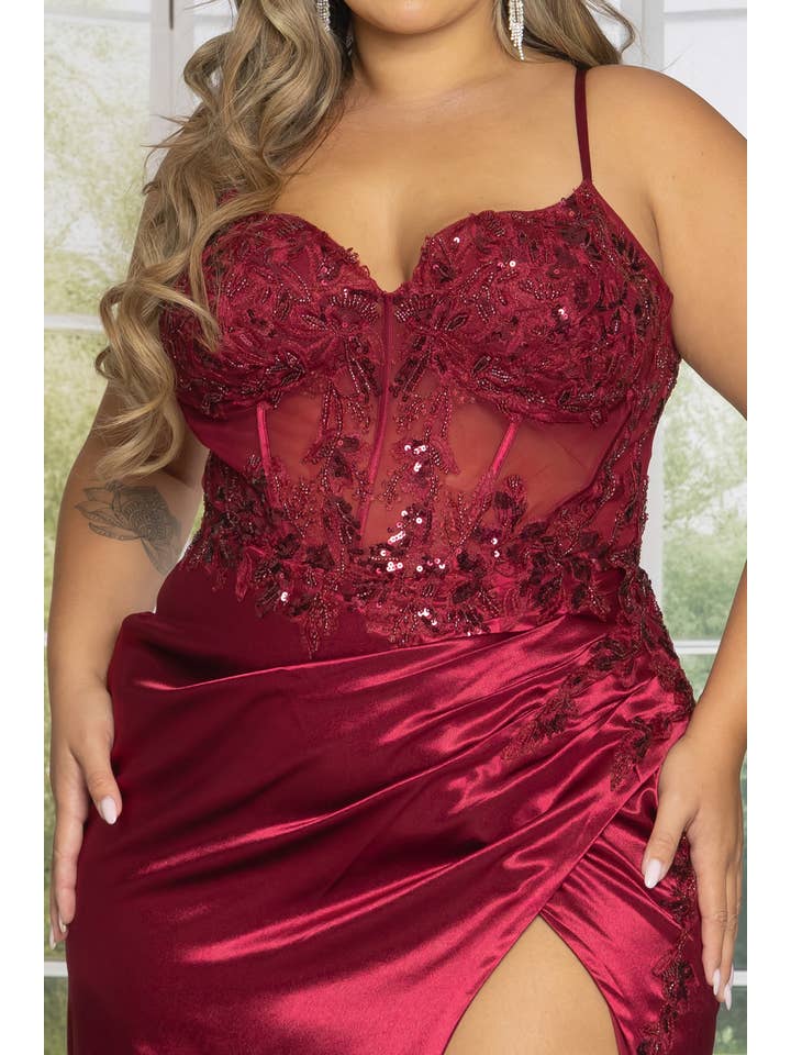 RICARICA INC. - Wholesale Gown - Women's - P7506-PLUS SIZE CORSET BEADED AND EMBROIDERED MAXI DRESS